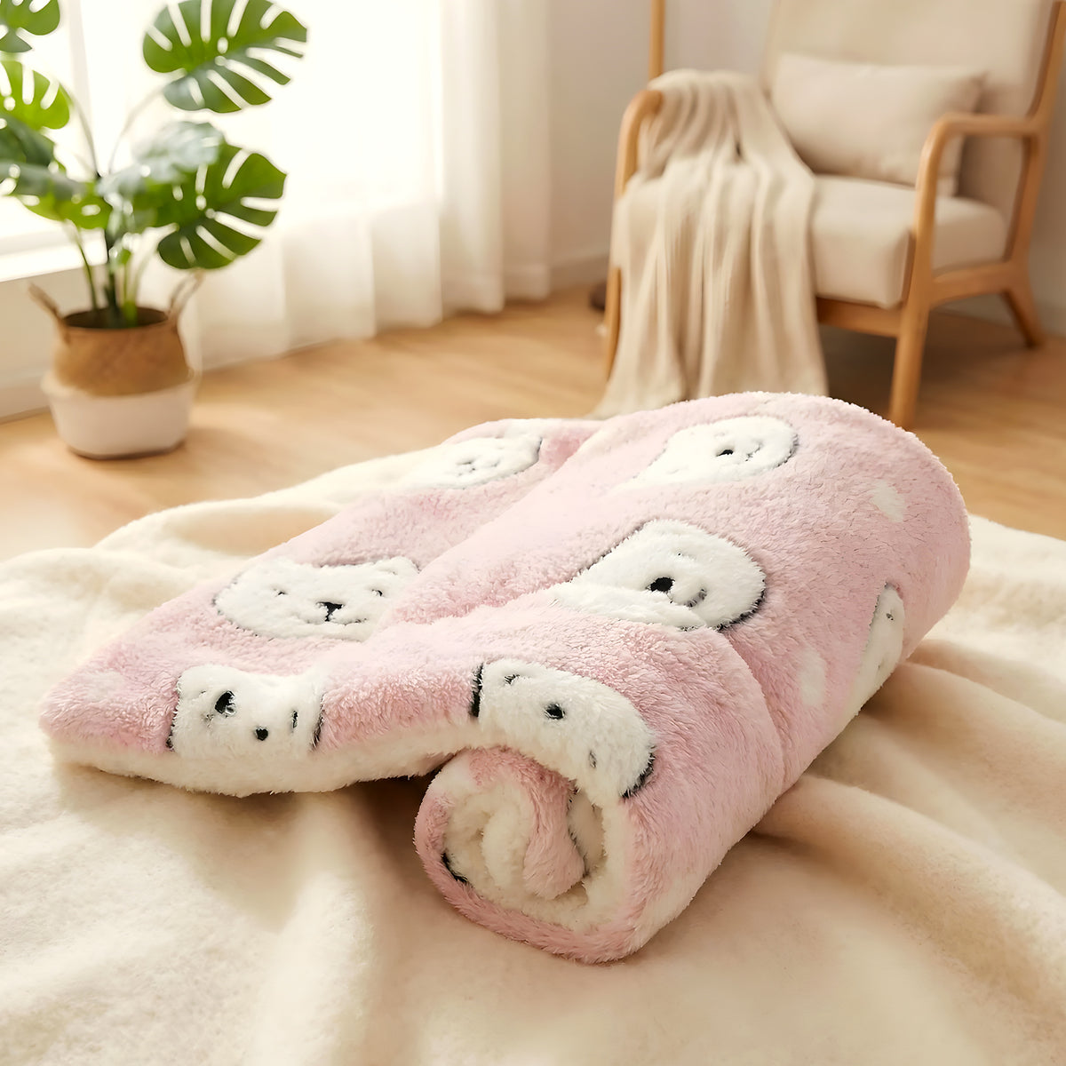 Tapis en flanelle ours rose, gris ou ourson pour chien