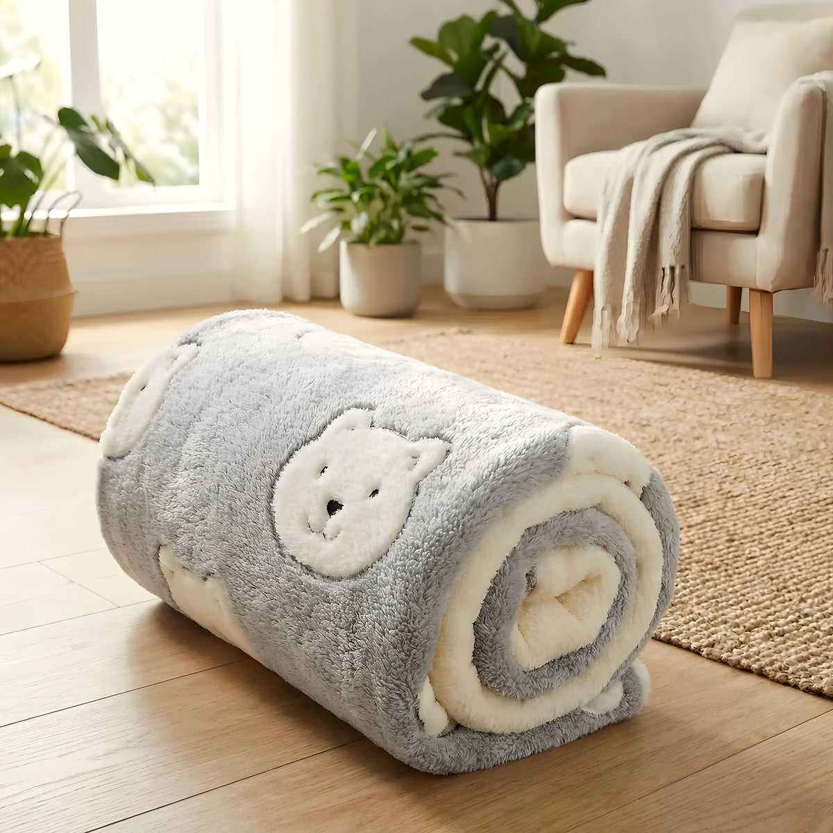 Tapis en flanelle ours rose, gris ou ourson pour chien