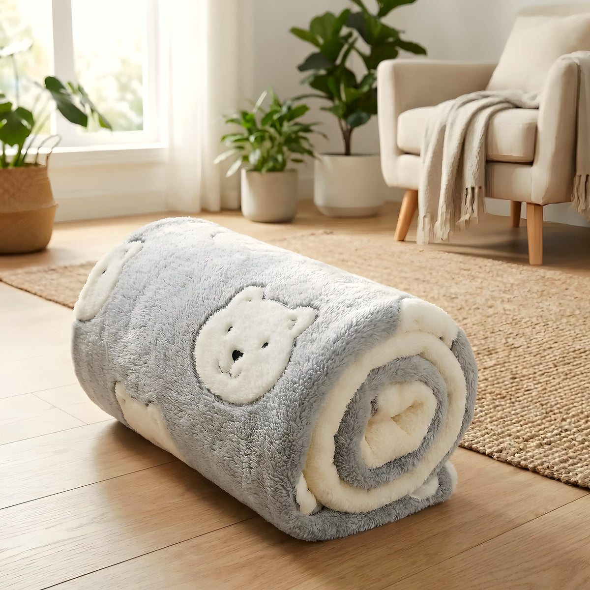 Tapis en flanelle ours rose, gris ou ourson pour chien