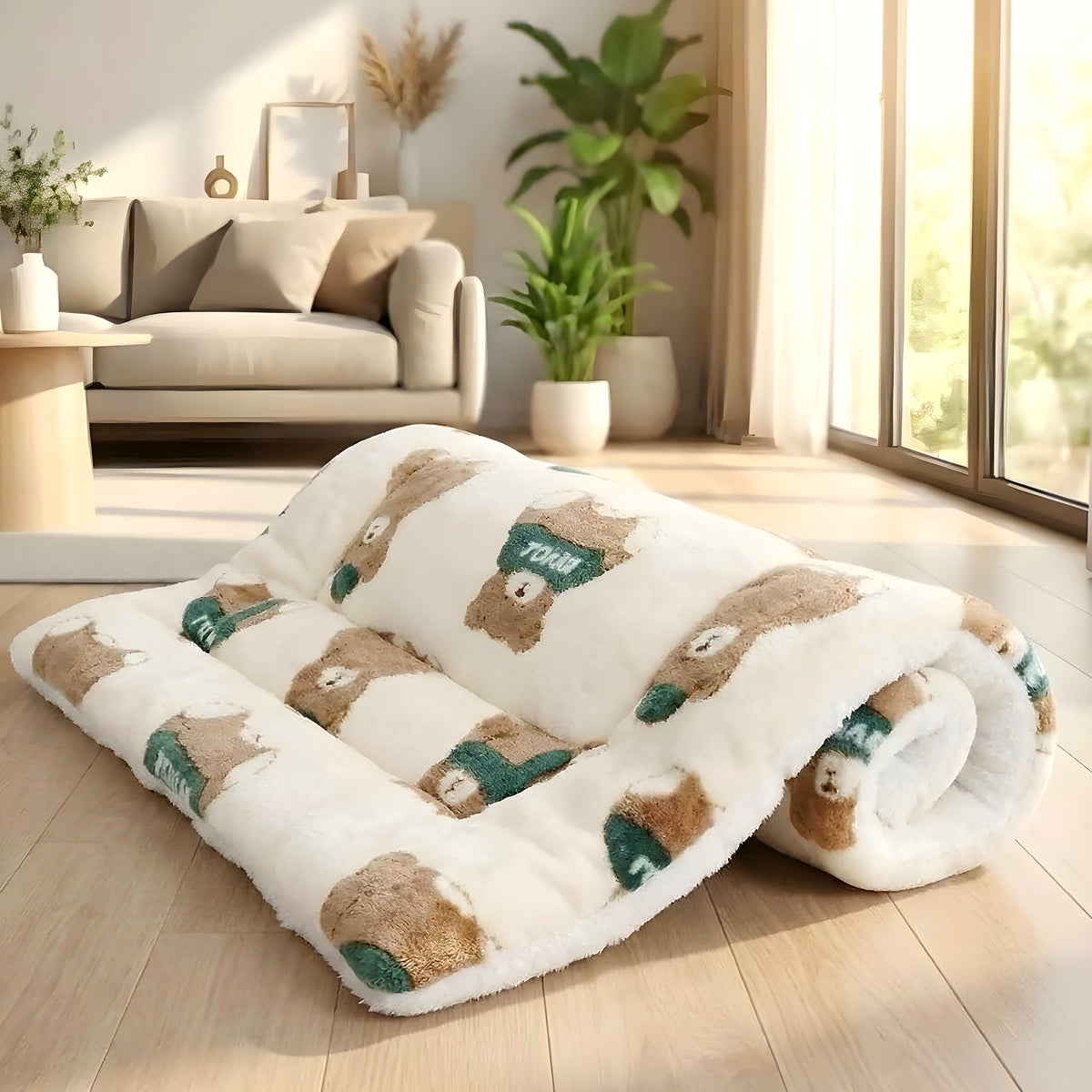 Tapis en flanelle ours rose, gris ou ourson pour chien