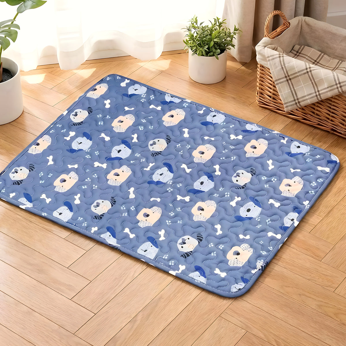 Tapis imperméable en coton rose ou bleu pour chien