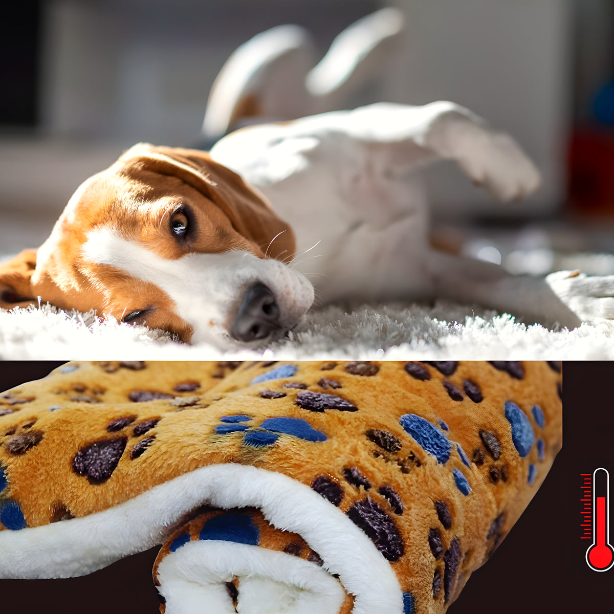 Tapis imprimé épais en coton et laine pour chien, S à L