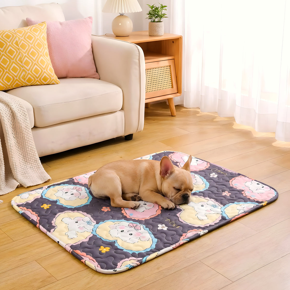 Tapis lavable en coton motif cœurs pour chien