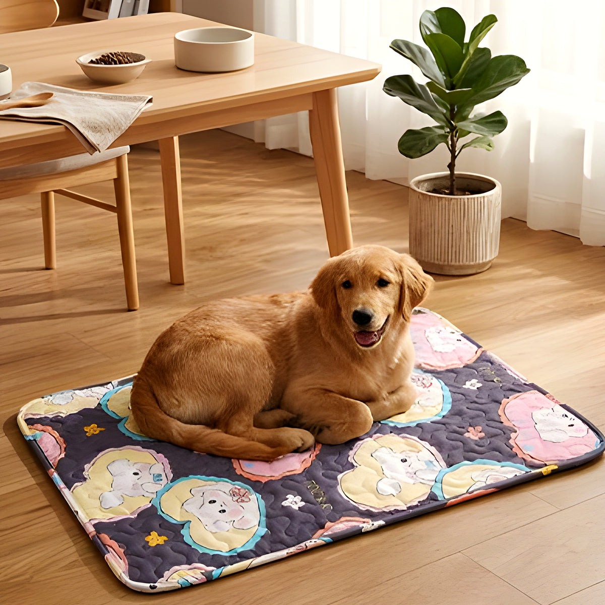 Tapis lavable en coton motif cœurs pour chien