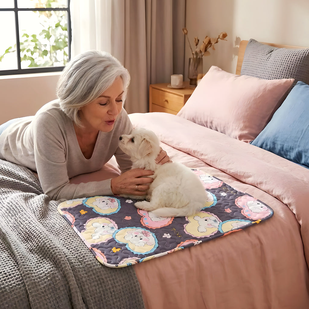 Tapis lavable en coton motif cœurs pour chien