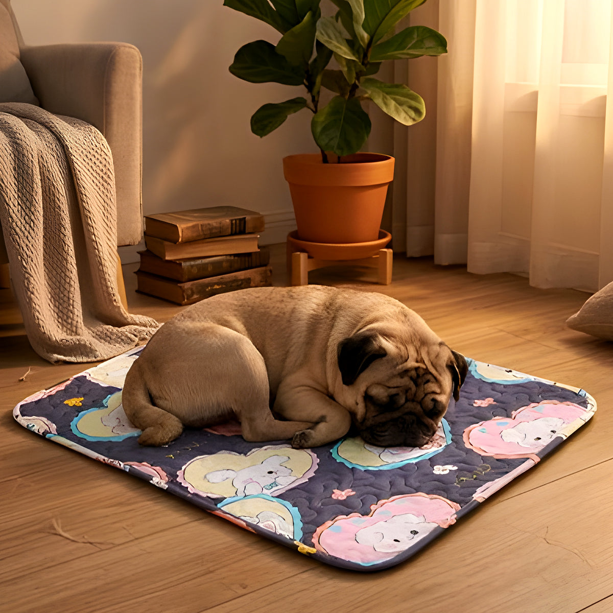 Tapis lavable en coton motif cœurs pour chien