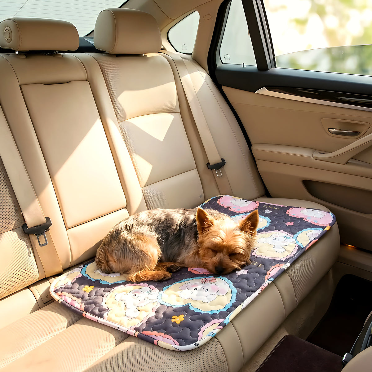 Tapis lavable en coton motif cœurs pour chien
