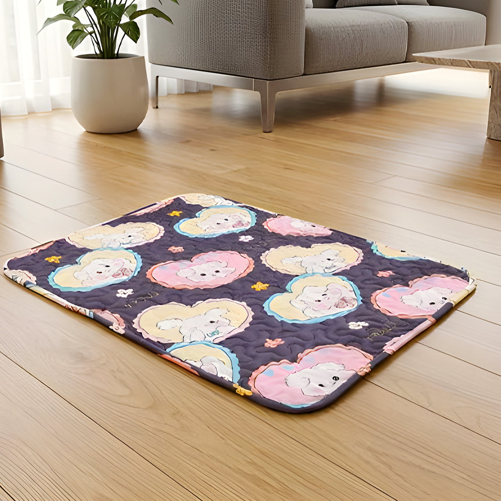 Tapis lavable en coton motif cœurs pour chien