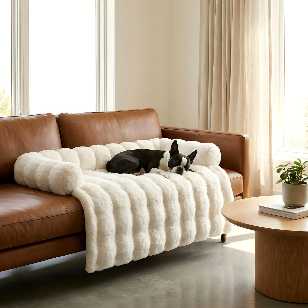 Tapis-lit en peluche avec traversin, blanc ou marron