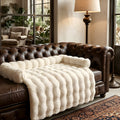 Tapis-lit en peluche avec traversin, blanc ou marron