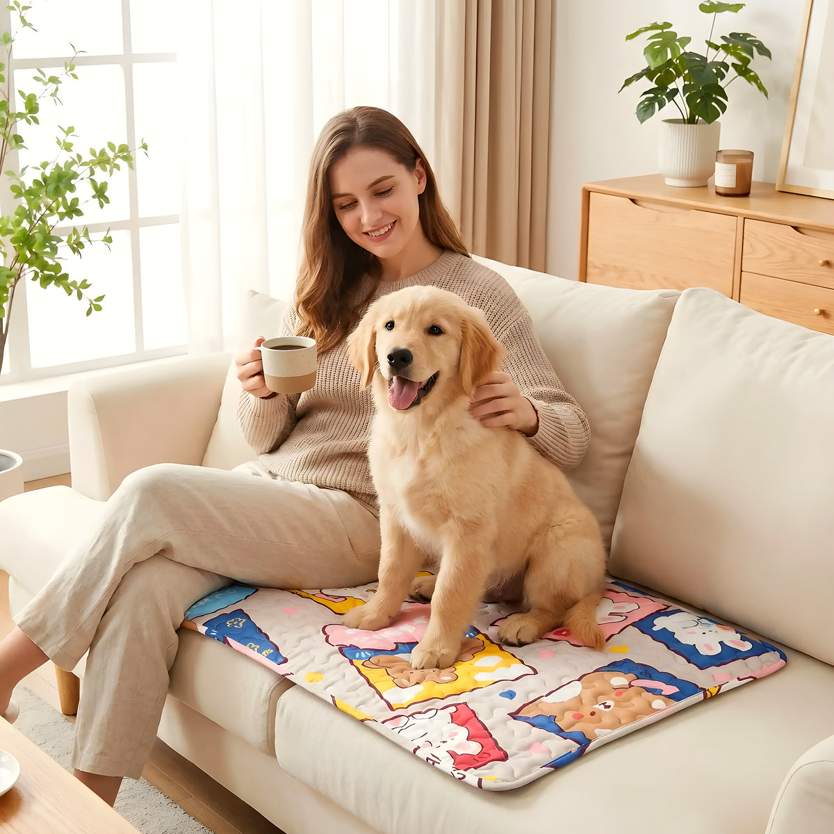 Tapis multicolore en coton lavable pour chien
