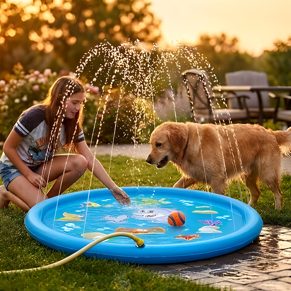Tapis rafraîchissant à jets d'eau pour chien, 2 tailles