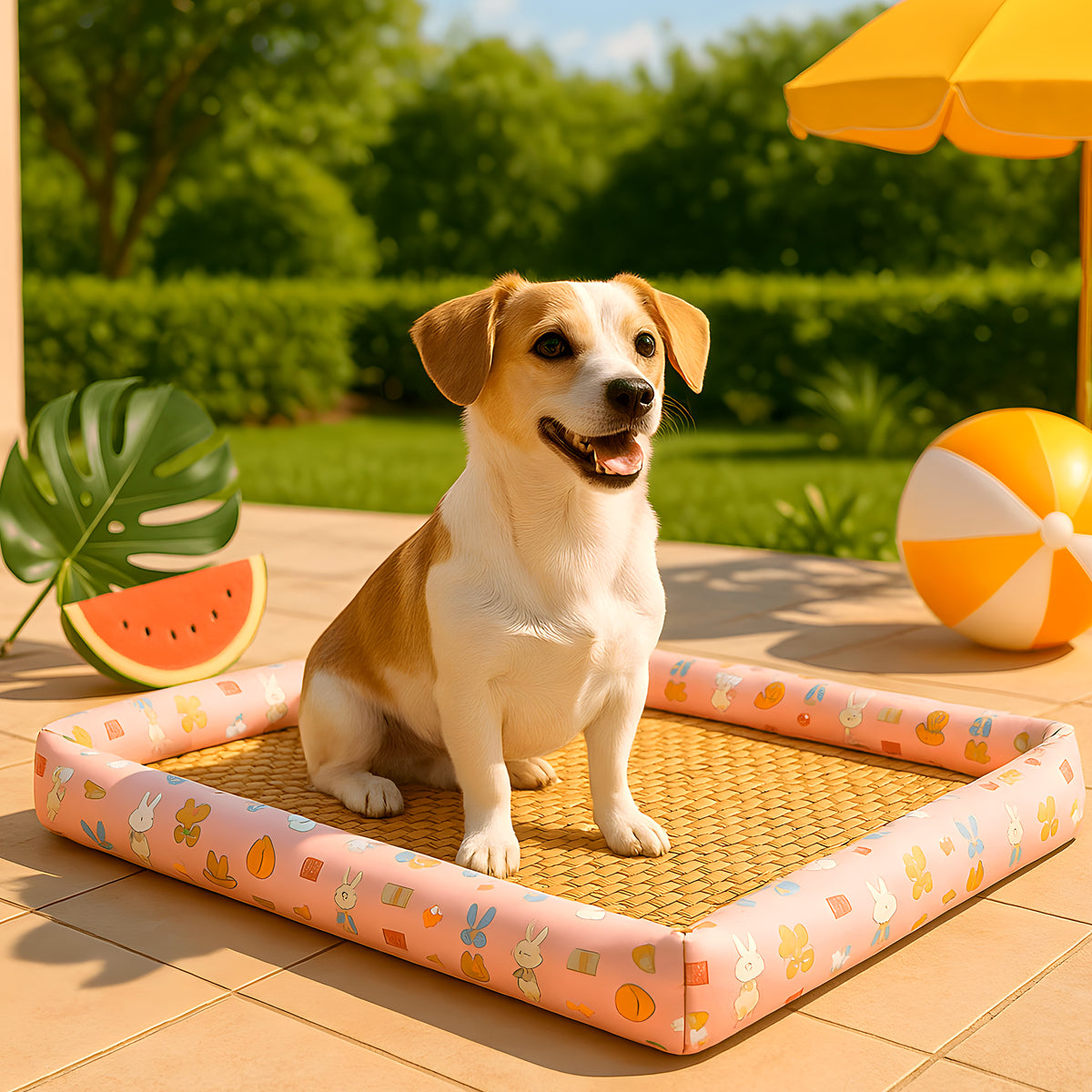 Tapis rafraîchissant en bambou et rotin pour chien