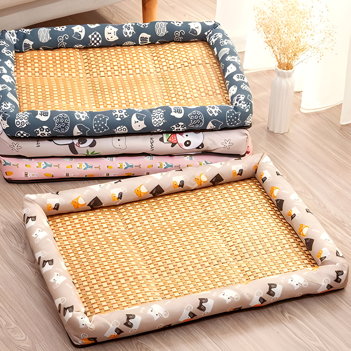 Tapis rafraîchissant en bambou et rotin pour chien