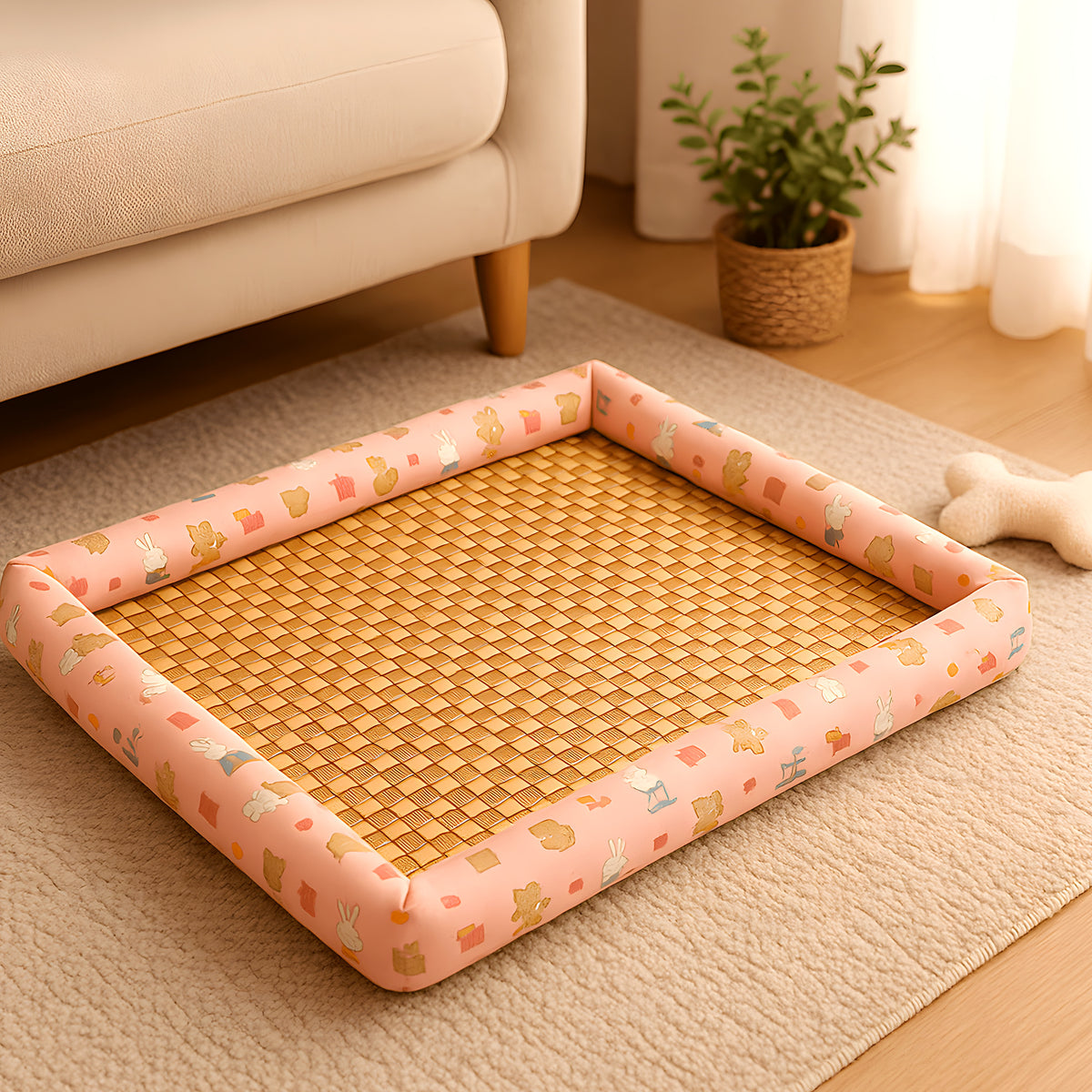Tapis rafraîchissant en bambou et rotin pour chien