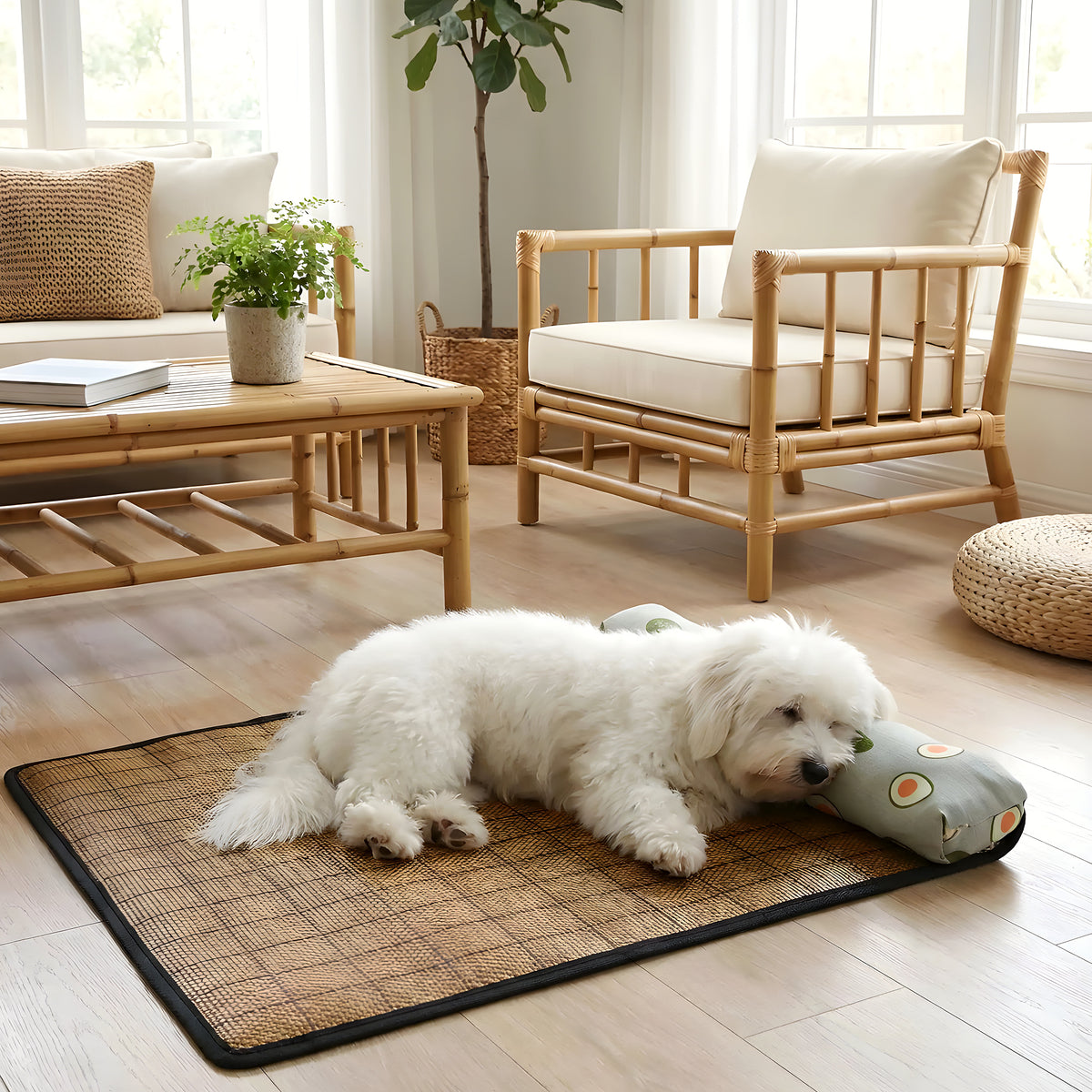 Tapis rafraîchissant en fibres naturelles pour petit chien