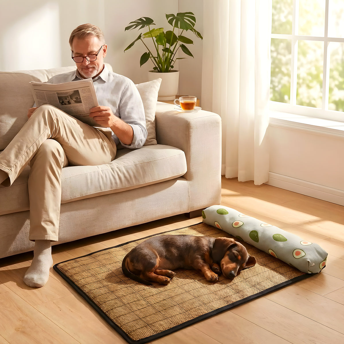 Tapis rafraîchissant en fibres naturelles pour petit chien