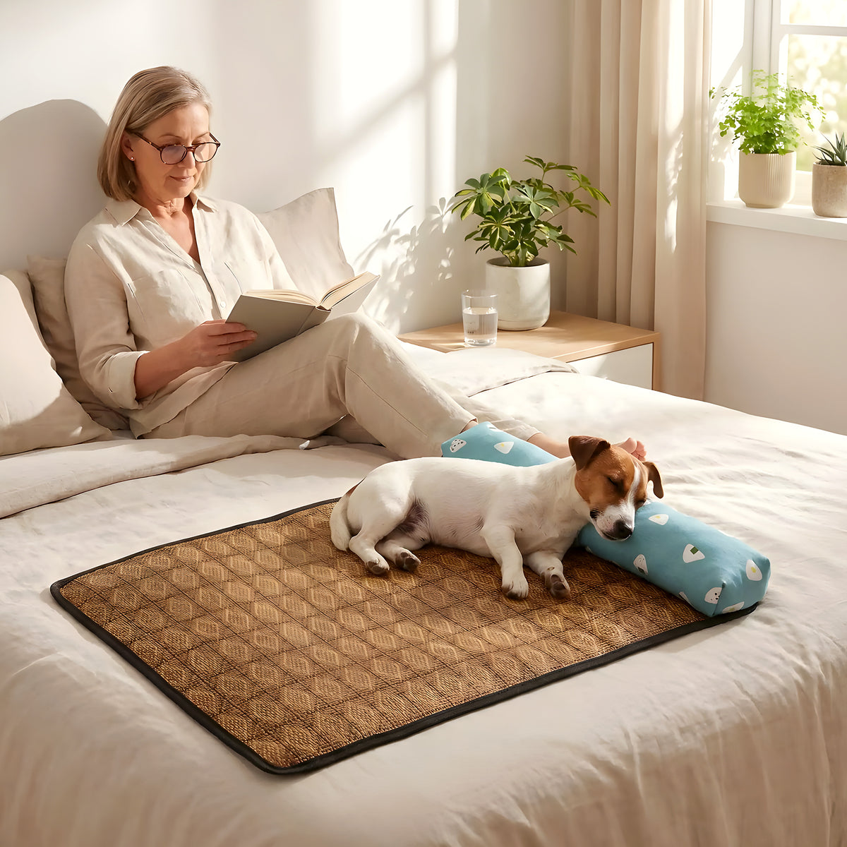 Tapis rafraîchissant en fibres naturelles pour petit chien