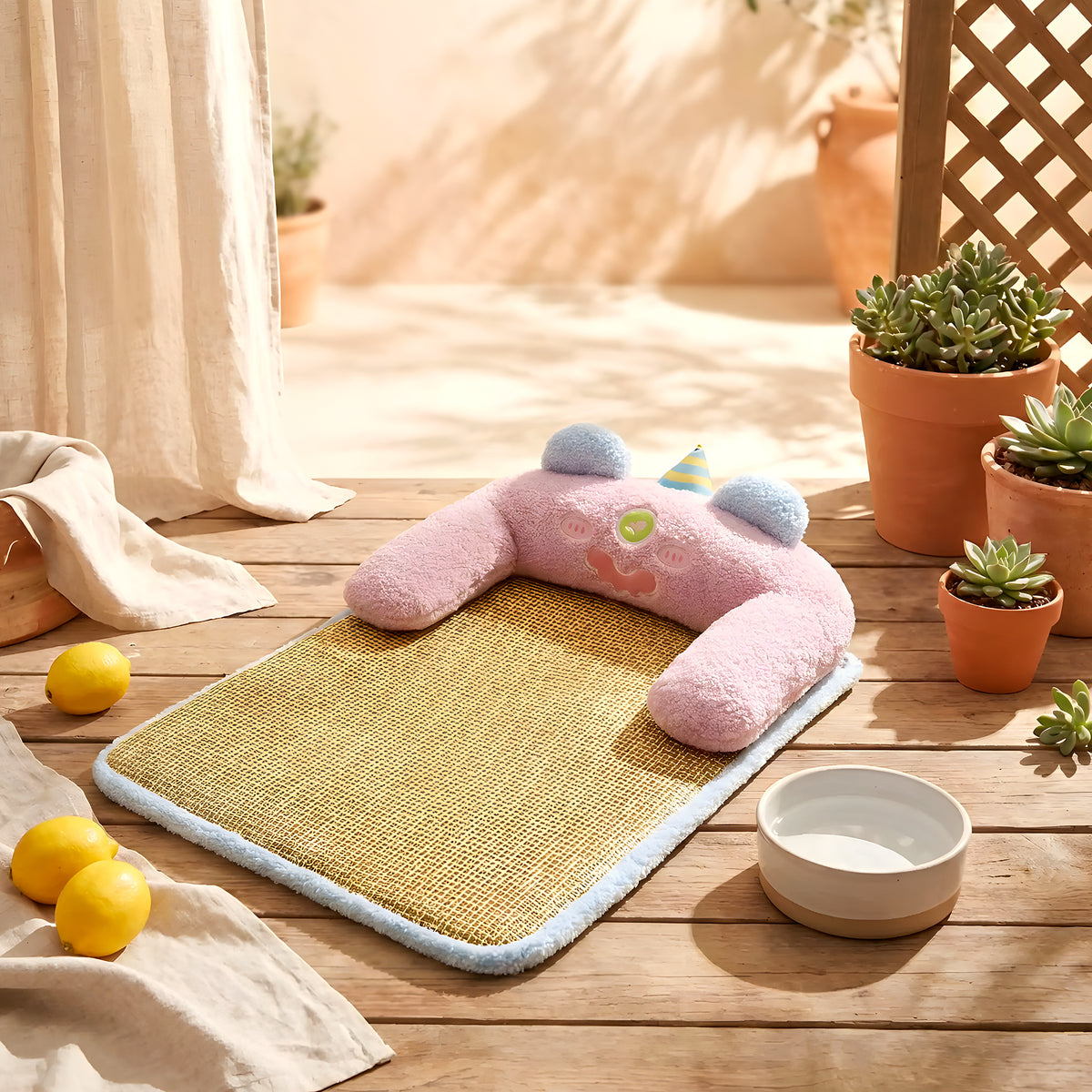 Tapis rafraîchissant en rotin pour petit chien, 3 coloris