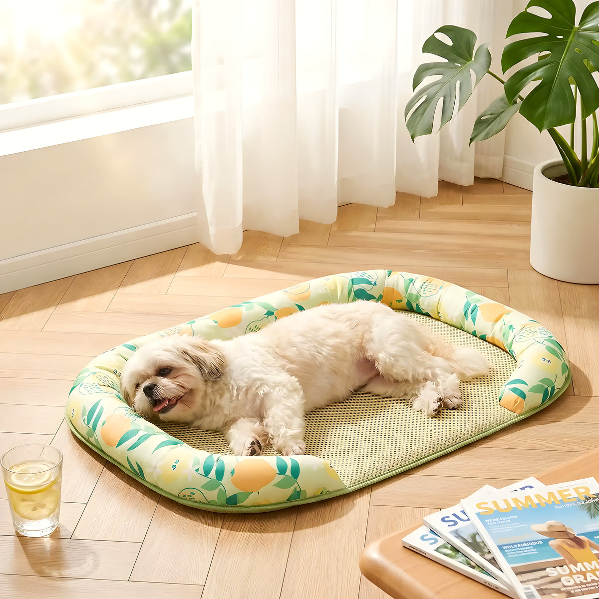 Tapis rafraîchissant motif agrumes avec traversin en U