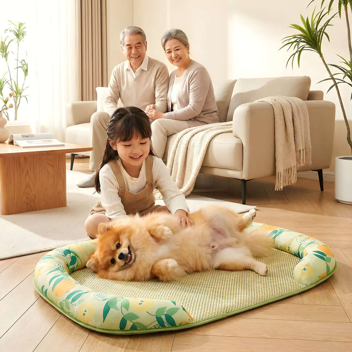 Tapis rafraîchissant motif agrumes avec traversin en U