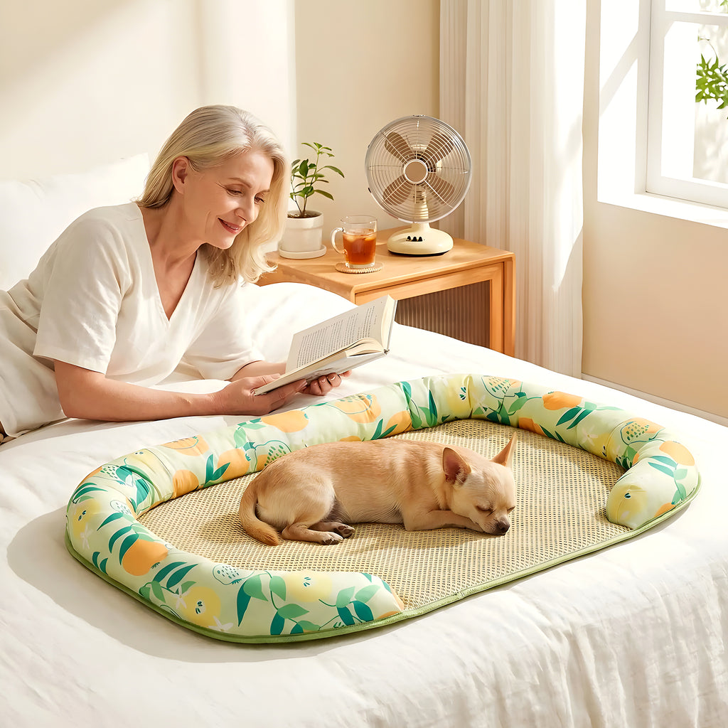 Tapis rafraîchissant motif agrumes avec traversin en U