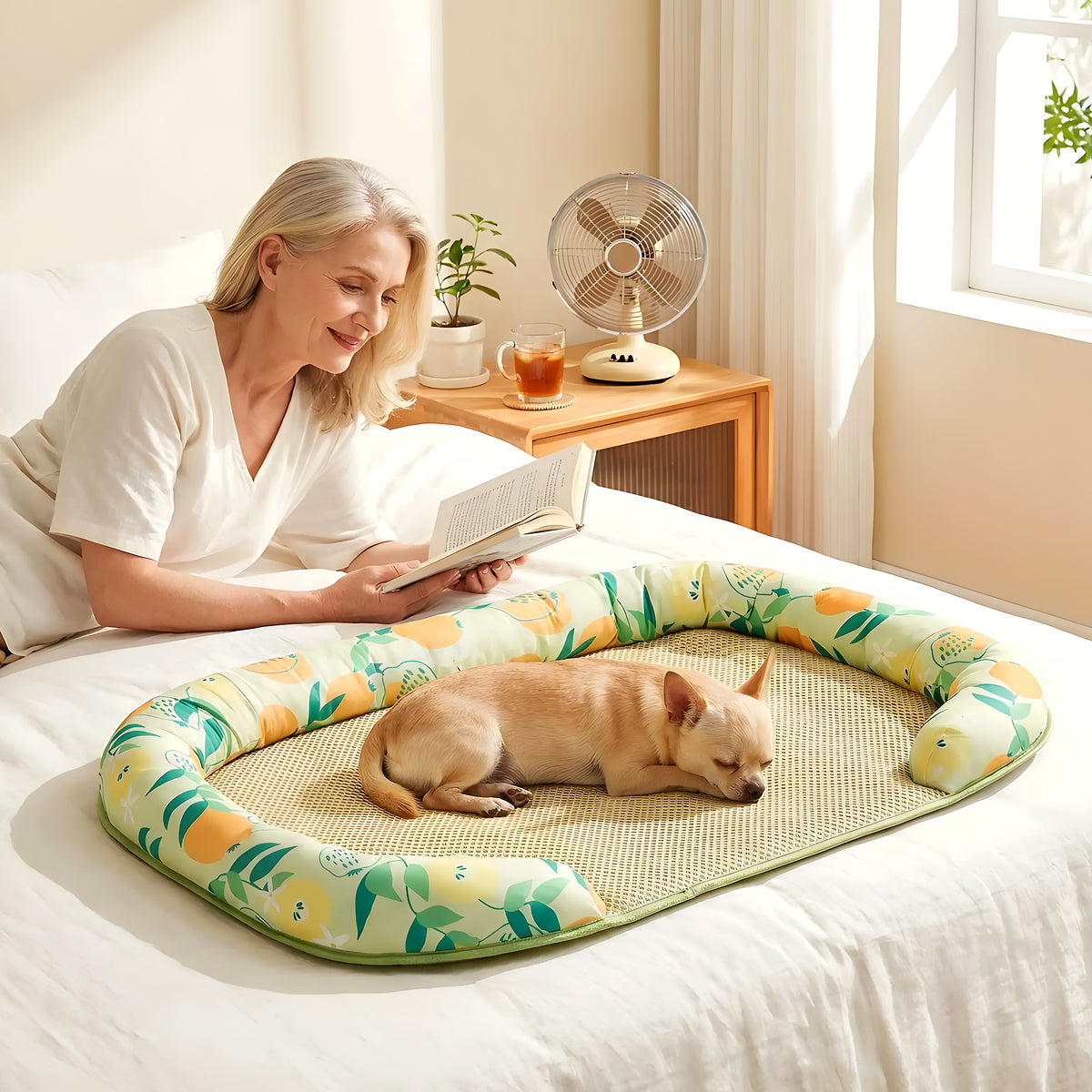 Tapis rafraîchissant motif agrumes avec traversin en U