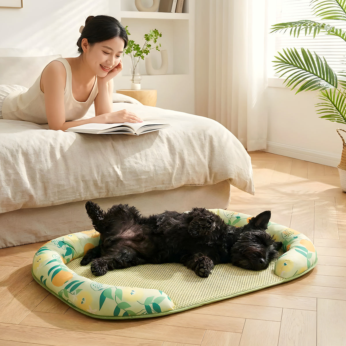 Tapis rafraîchissant motif agrumes avec traversin en U
