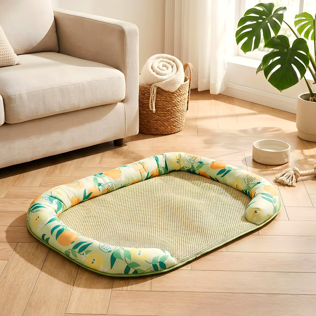 Tapis rafraîchissant motif agrumes avec traversin en U