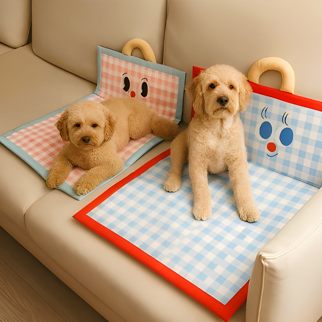 Tapis rafraîchissant vichy avec poignée pour chien