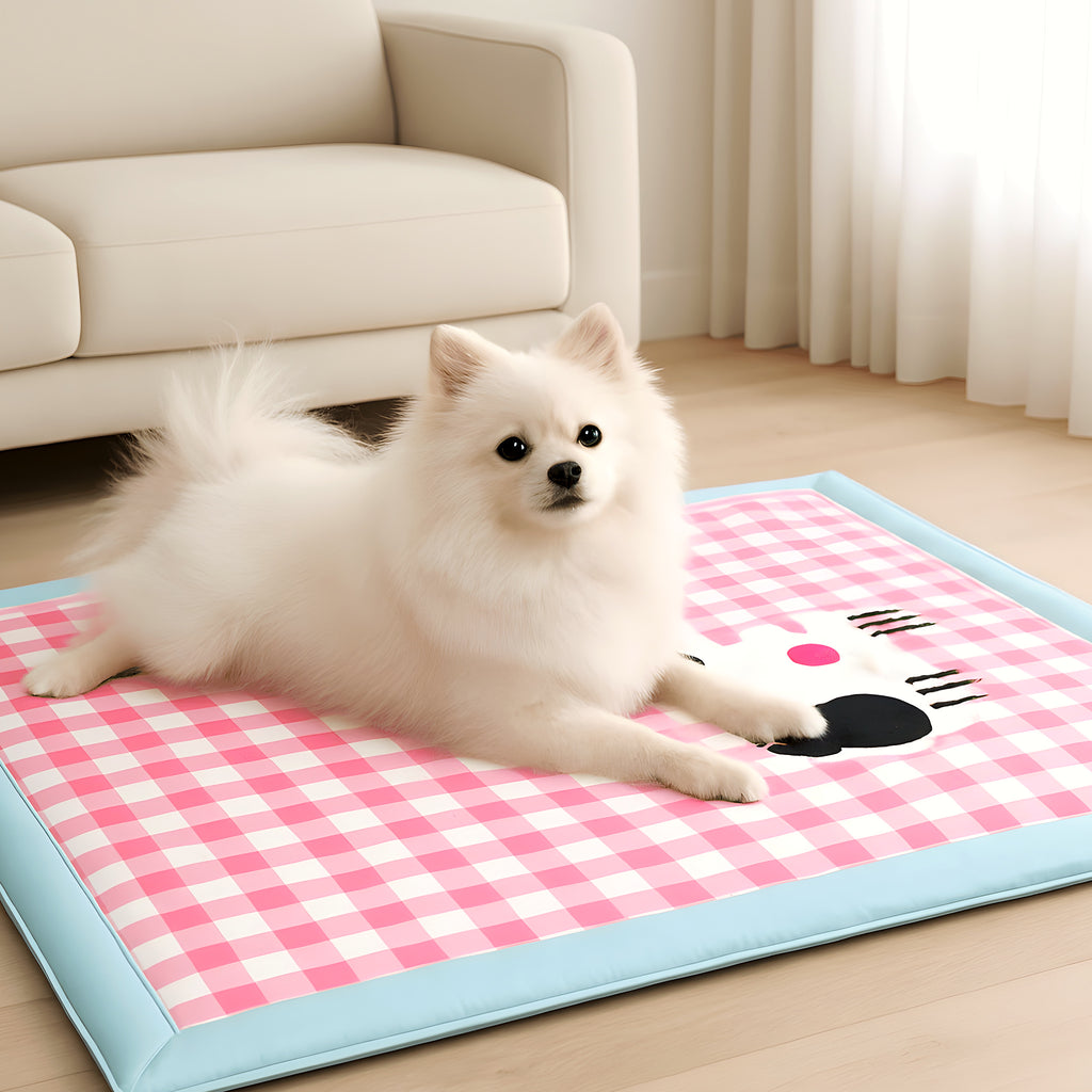 Tapis rafraîchissant vichy avec poignée pour chien