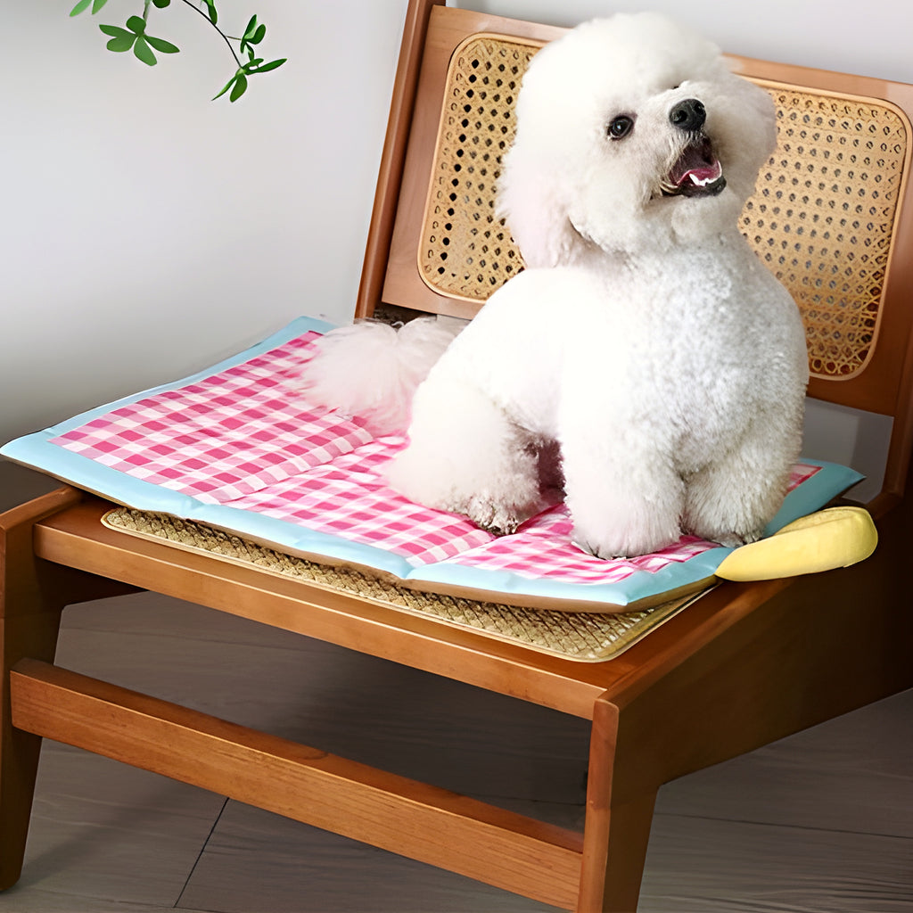 Tapis rafraîchissant vichy avec poignée pour chien