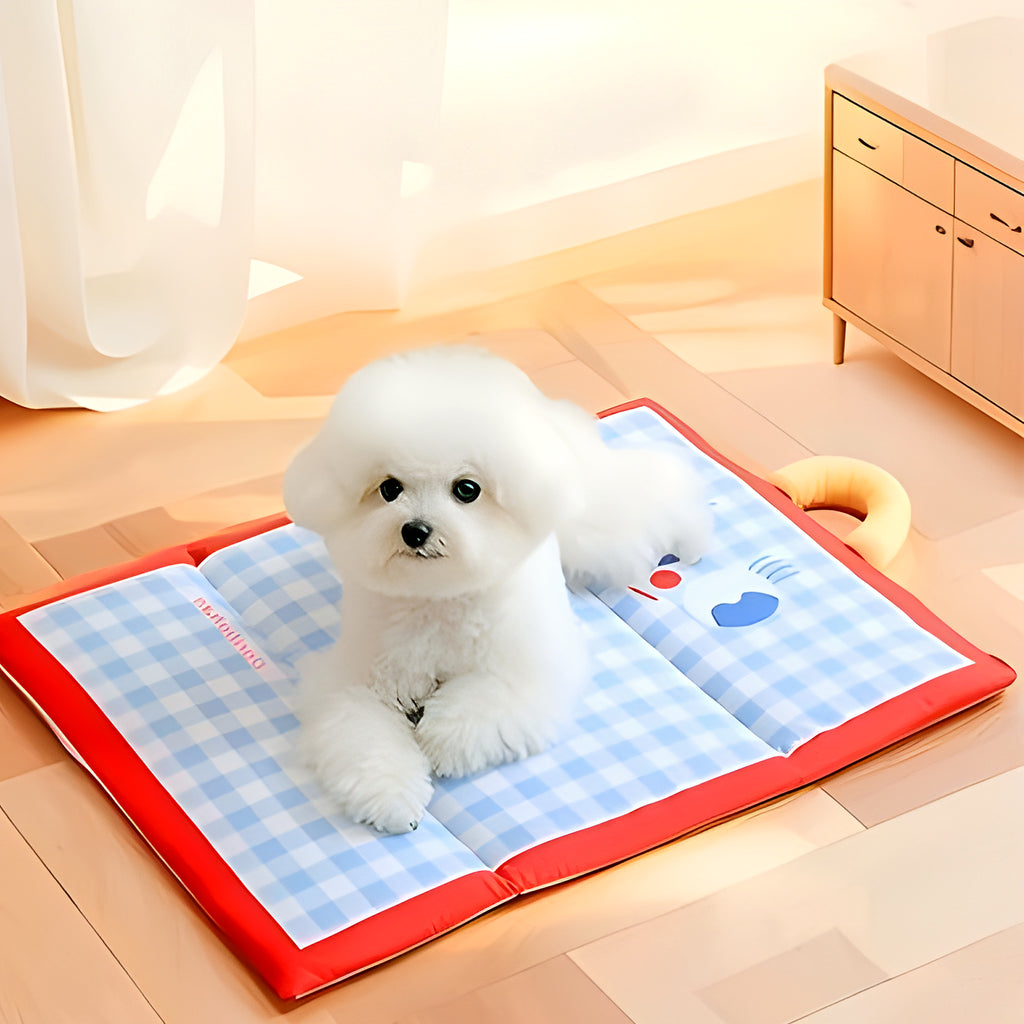 Tapis rafraîchissant vichy avec poignée pour chien