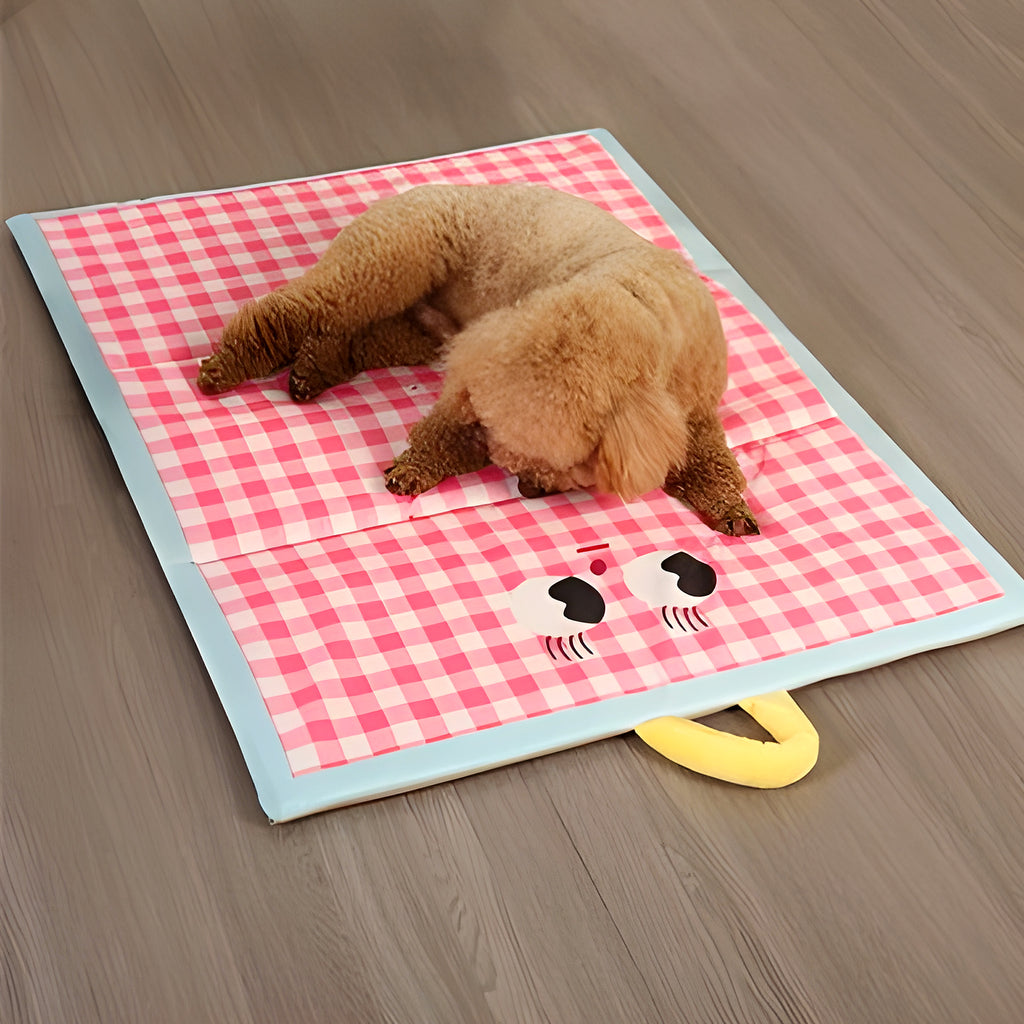 Tapis rafraîchissant vichy avec poignée pour chien