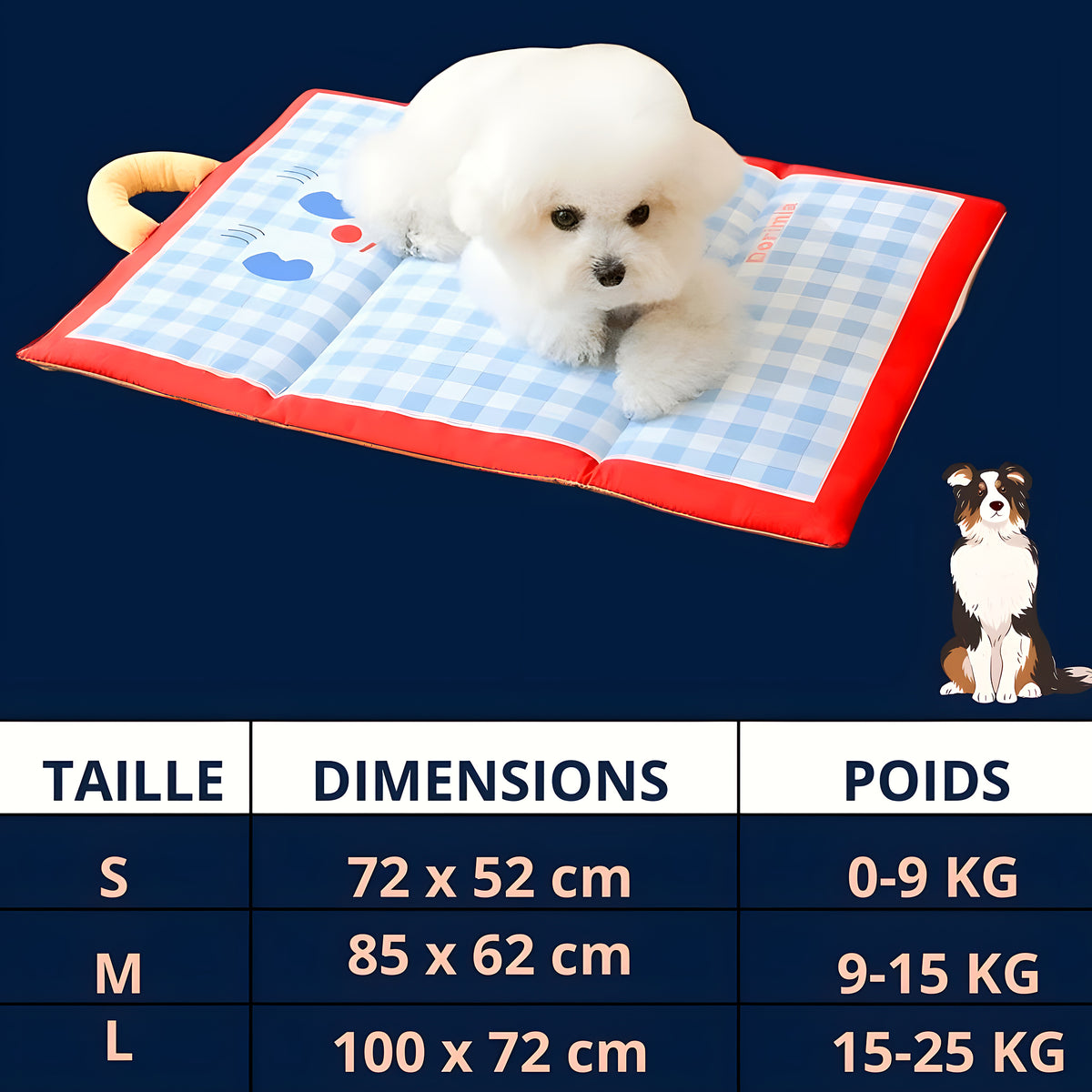 Tapis rafraîchissant vichy avec poignée pour chien
