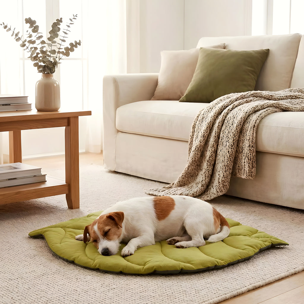 Tapis réversible feuille verte en coton pour chien