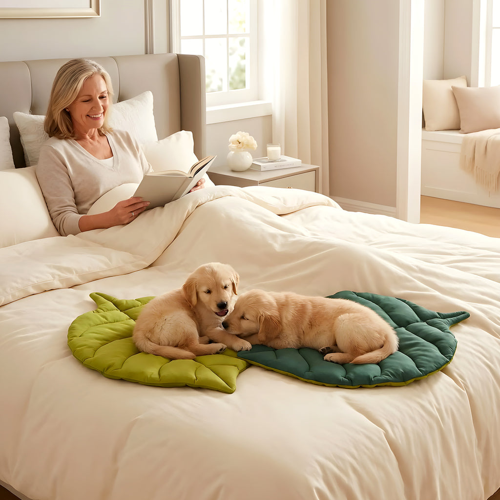 Tapis réversible feuille verte en coton pour chien
