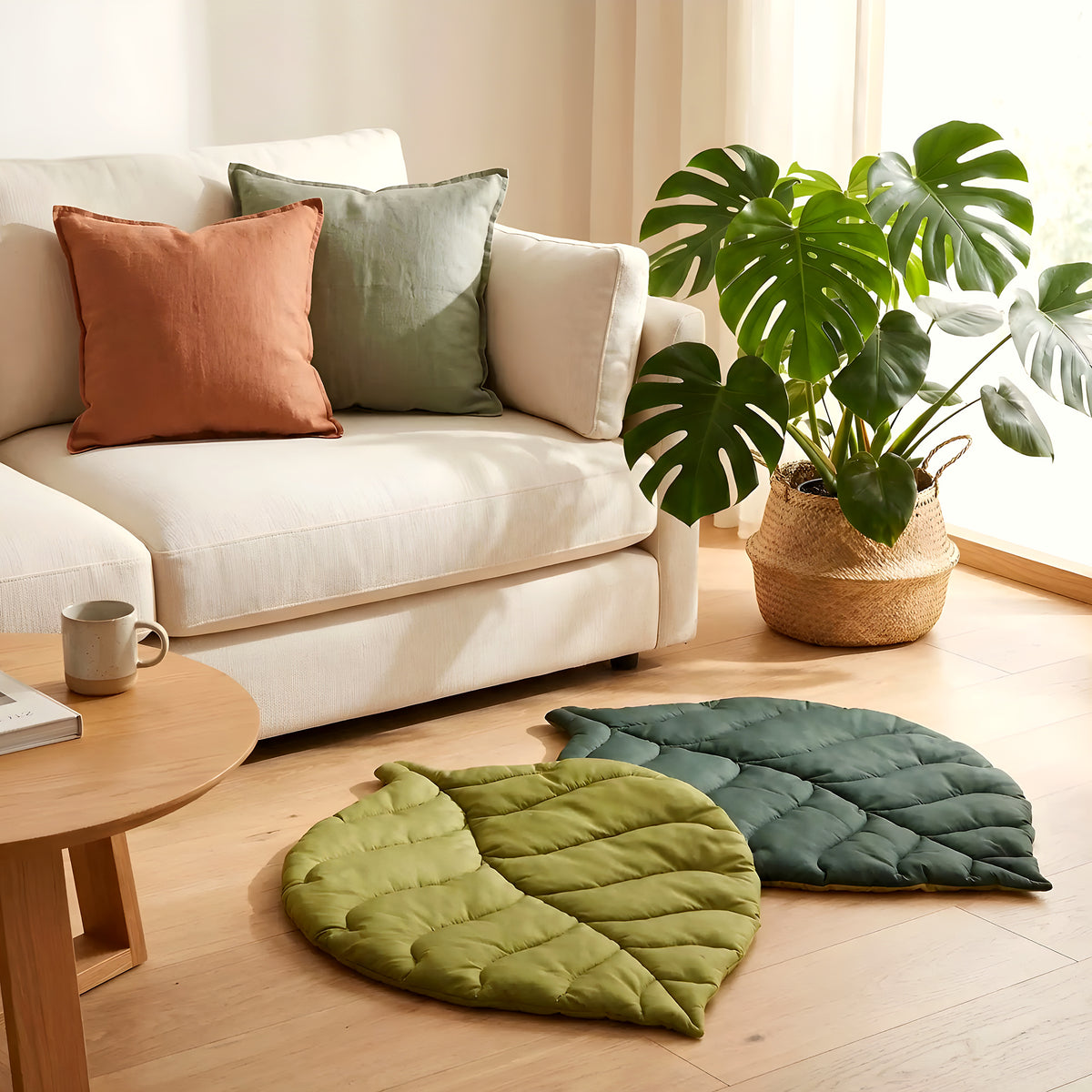 Tapis réversible feuille verte en coton pour chien