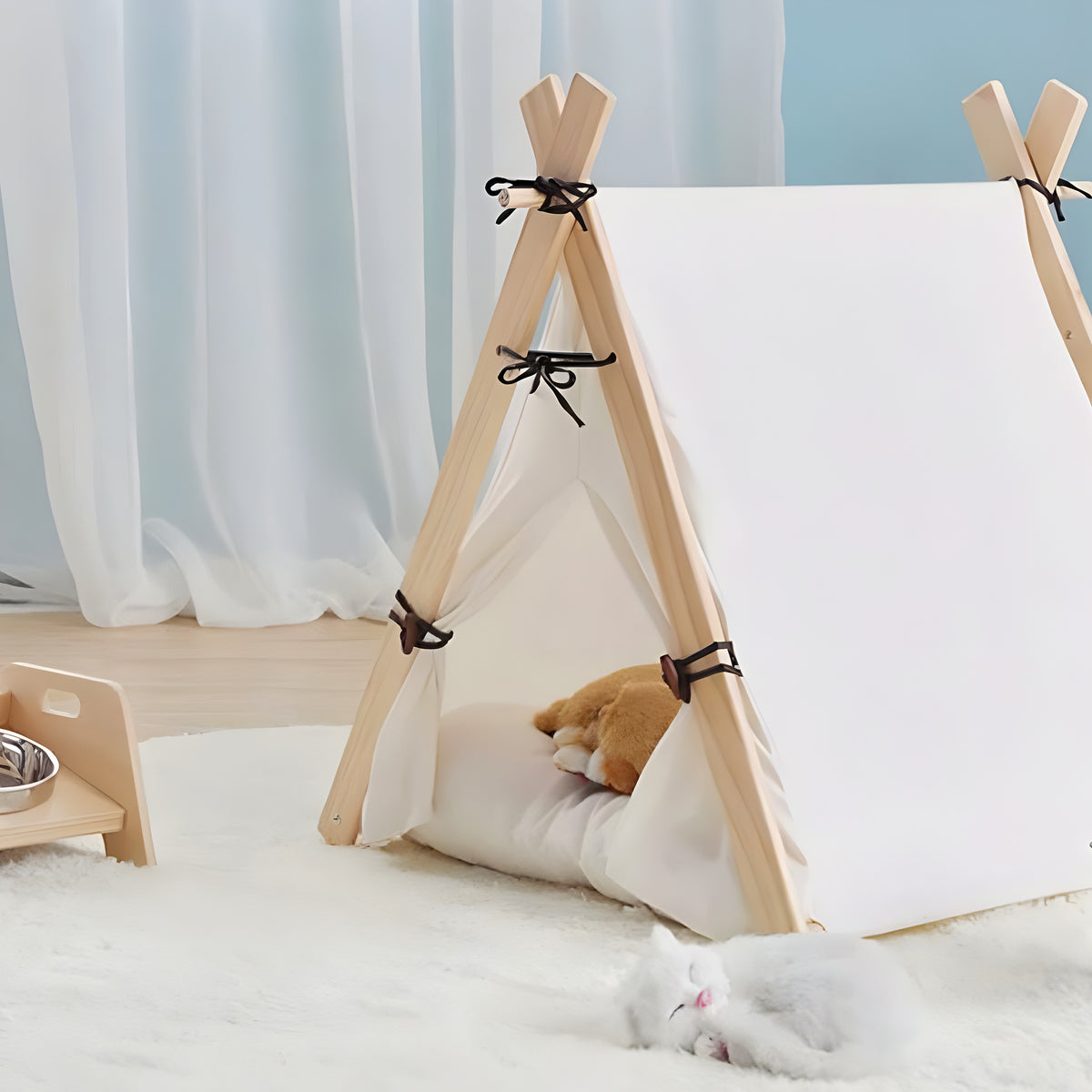 Tente en bois et coton avec coussin pour petit chien