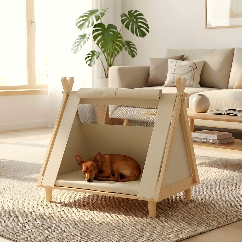 Tente surélevée en bois pour petit chien