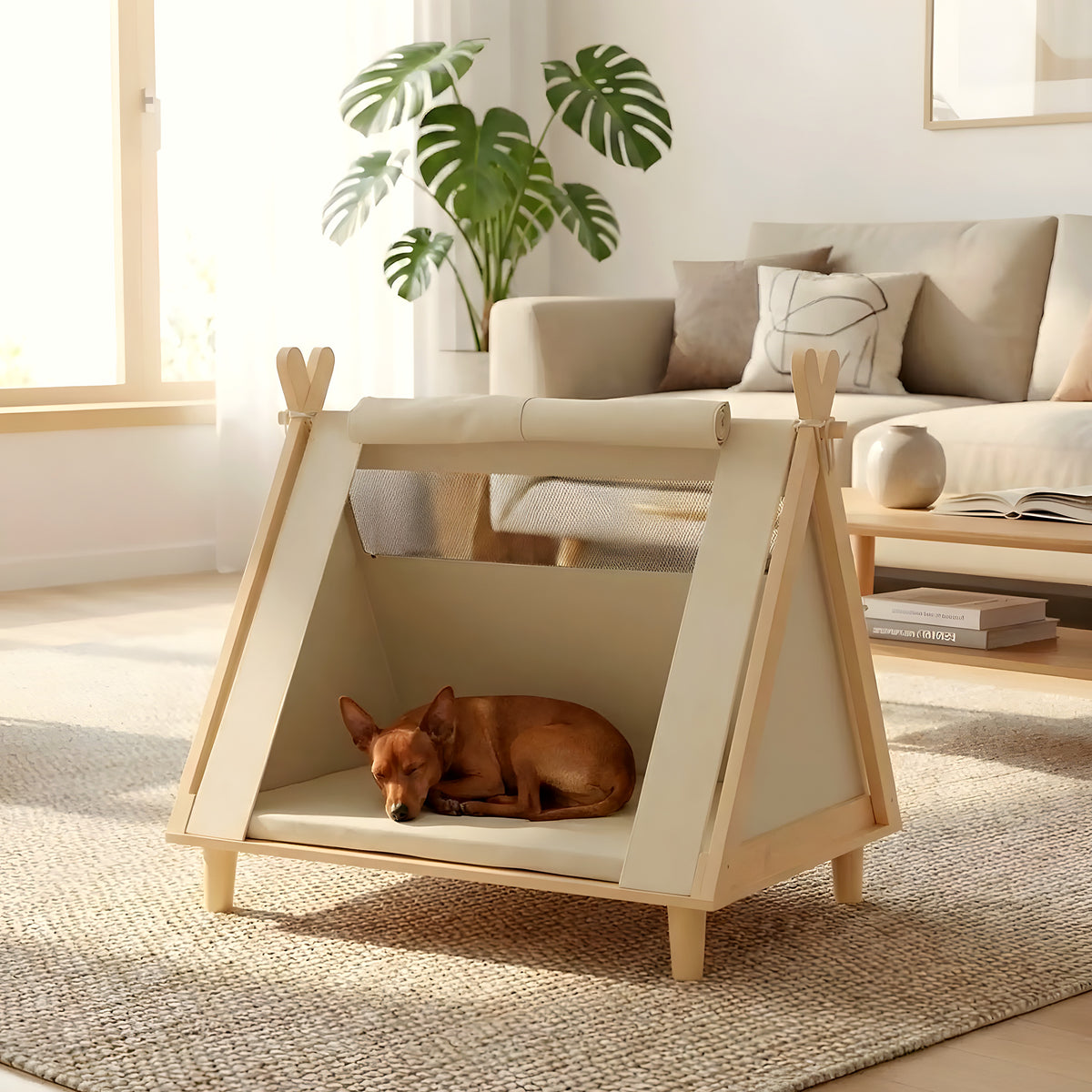 Tente surélevée en bois pour petit chien