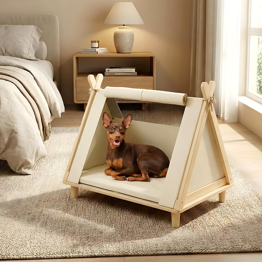 Tente surélevée en bois pour petit chien