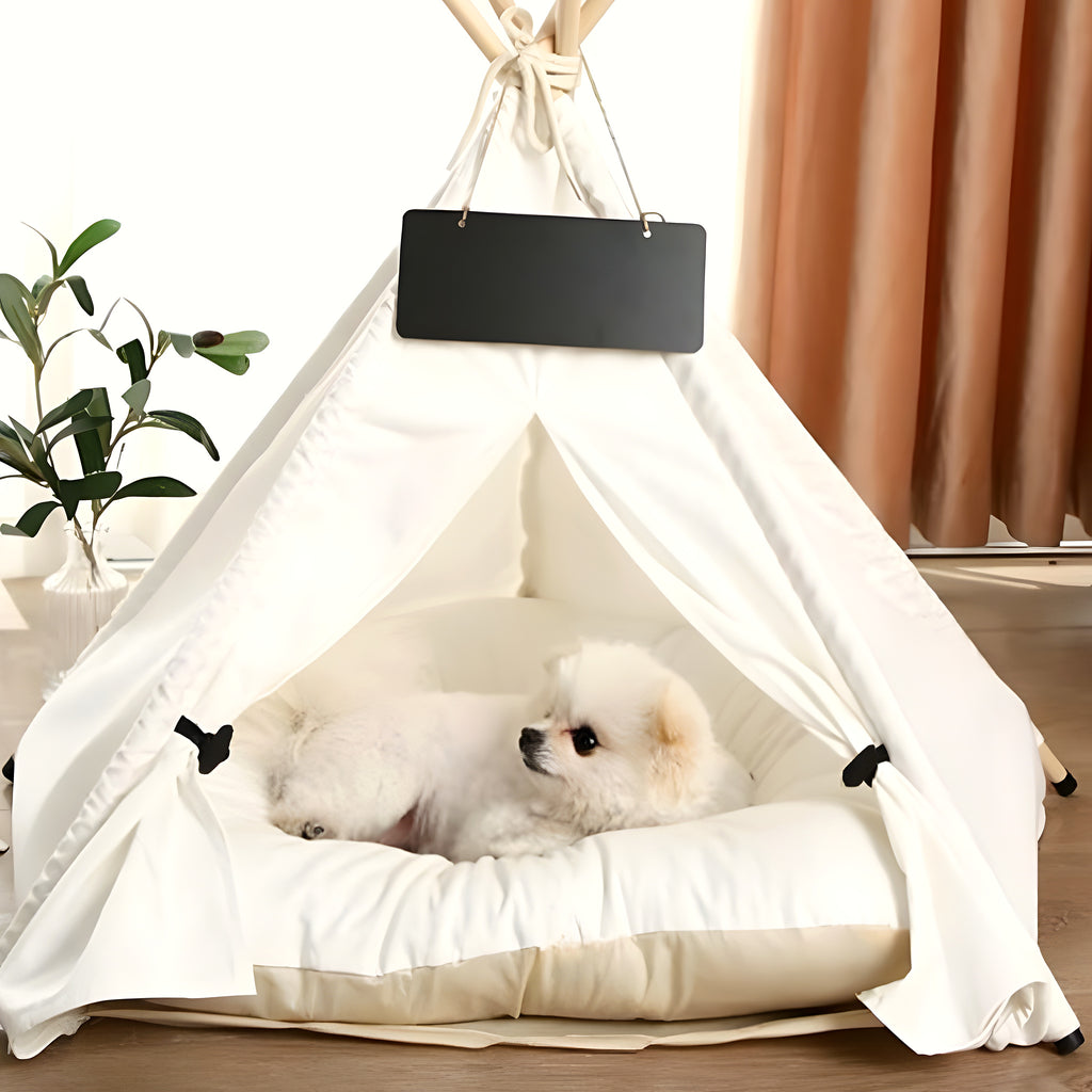 Tente tipi bohème en bois et coton pour petit chien