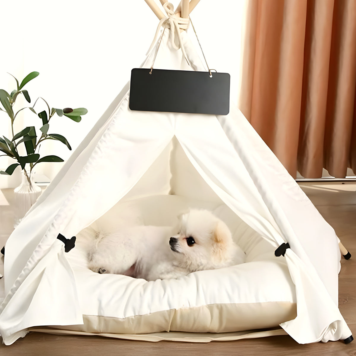 Tente tipi bohème en bois et coton pour petit chien