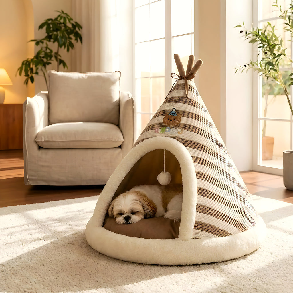 Tipi bohème chic pour petit chien, marron ou gris