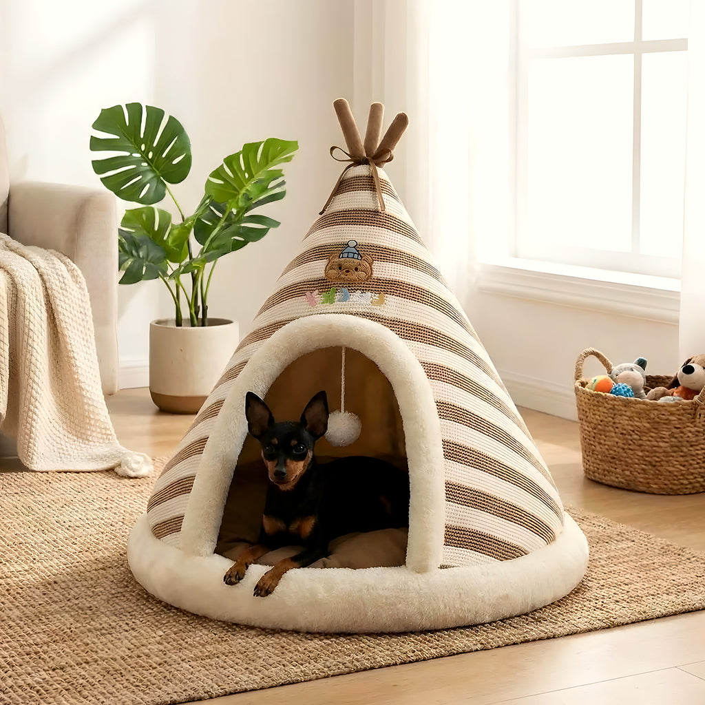 Tipi bohème chic pour petit chien, marron ou gris