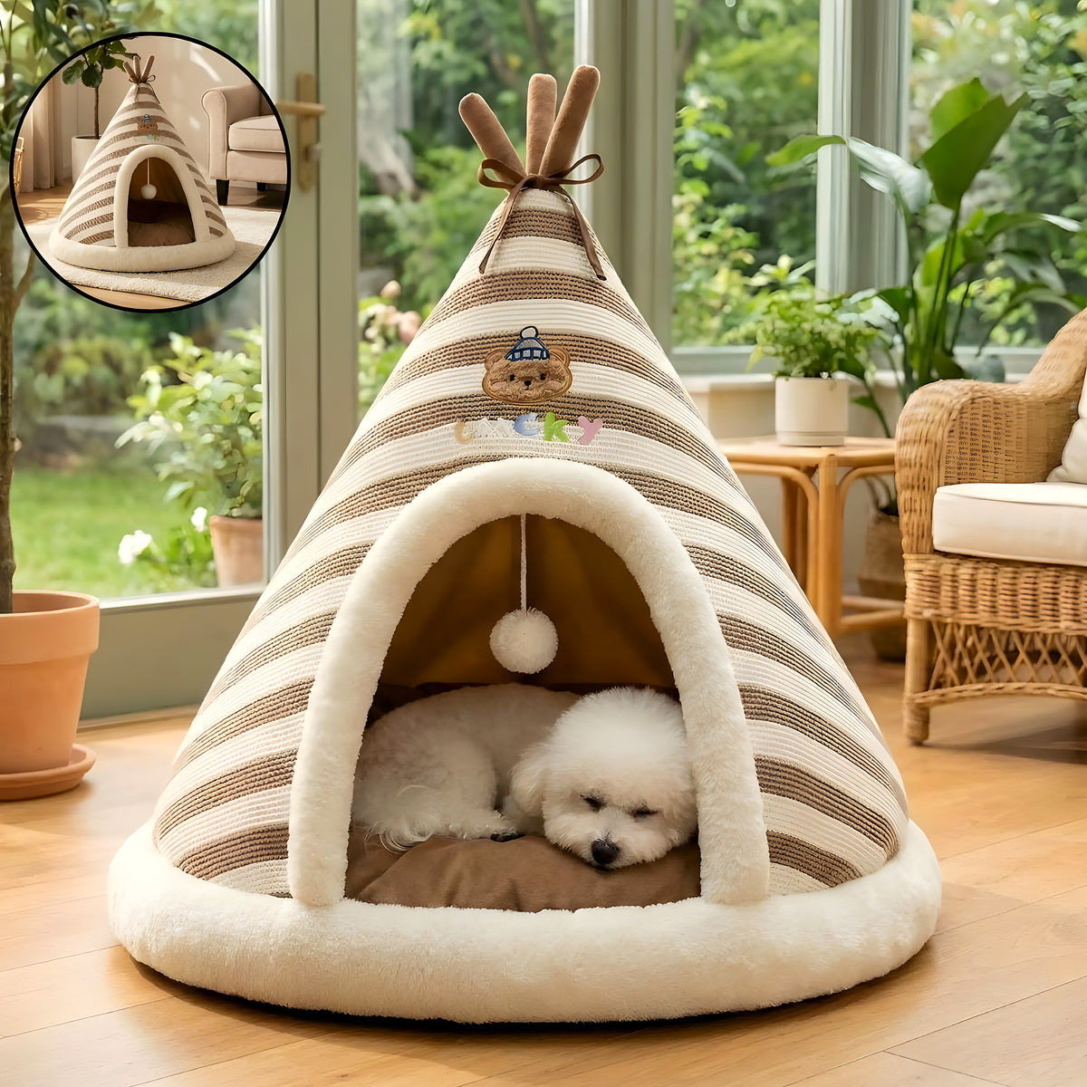 Tipi bohème chic pour petit chien, marron ou gris