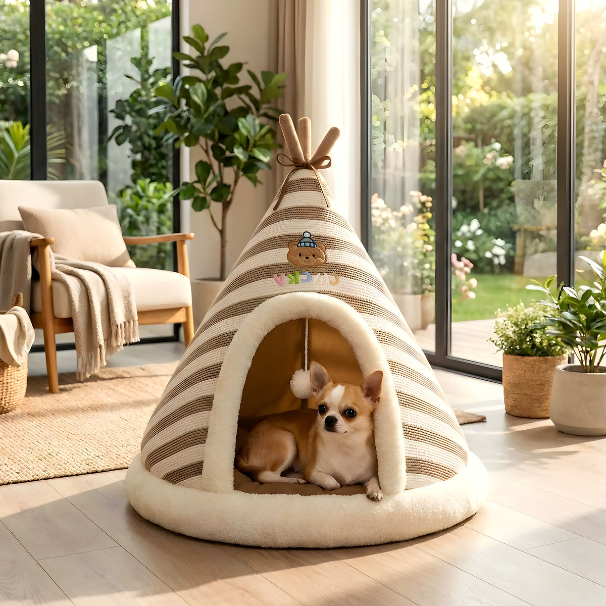 Tipi bohème chic pour petit chien, marron ou gris