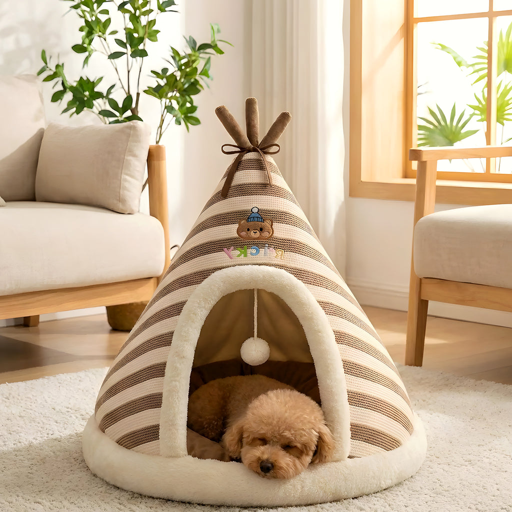 Tipi bohème chic pour petit chien, marron ou gris