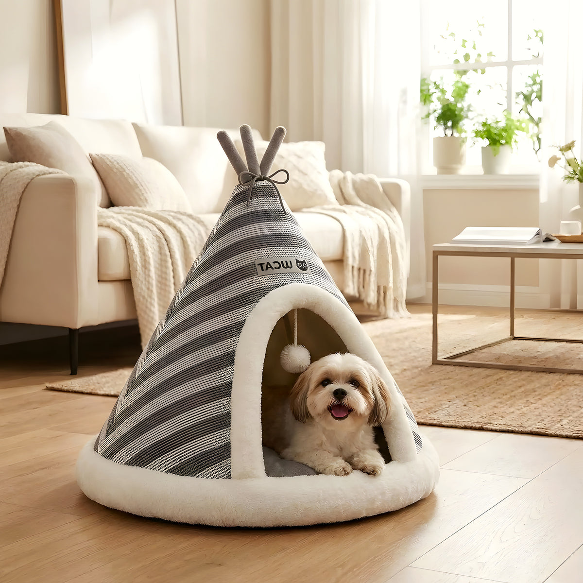 Tipi bohème chic pour petit chien, marron ou gris